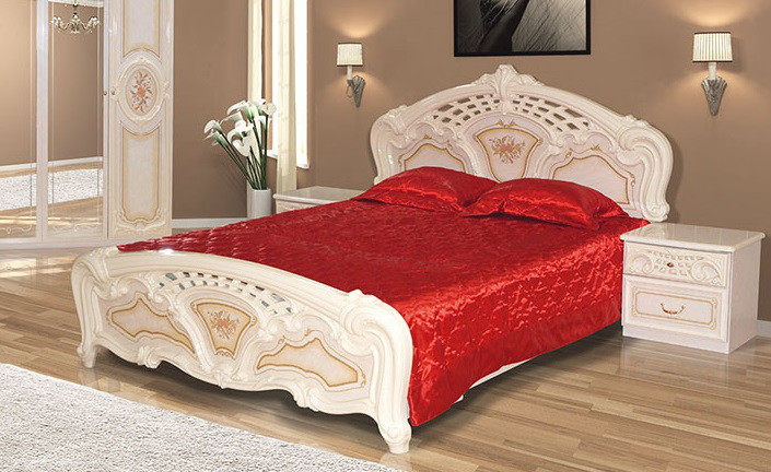Ліжко двоспальне в класичному стилі глянцеве Кармен нова Svit mebliv 180х200 піно беж