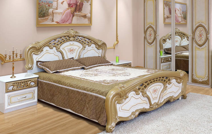 Ліжко двоспальне в класичному стилі глянцеве Кармен нова Svit mebliv 180х200 піно золото, фото 2