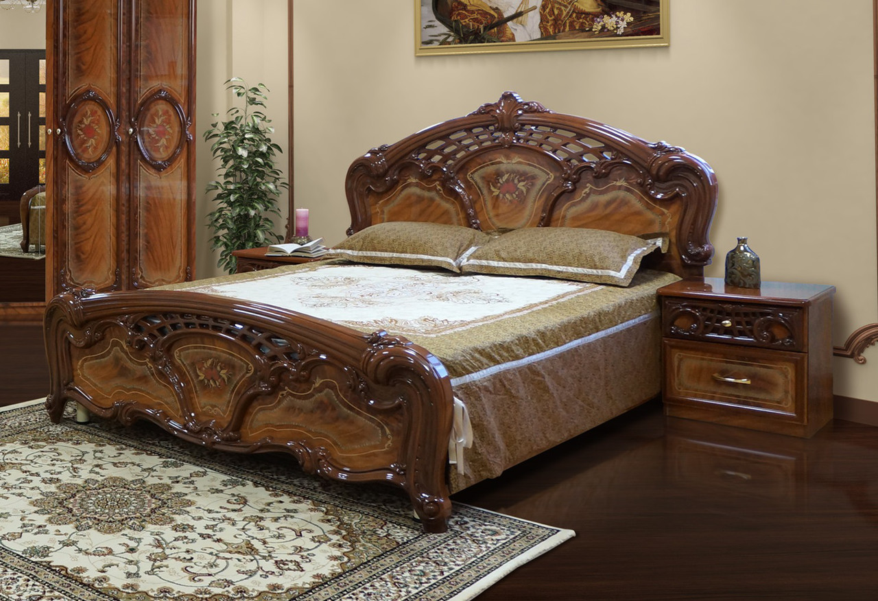 Ліжко двоспальне в класичному стилі глянцеве Кармен нова Svit mebliv 180х200 горіх