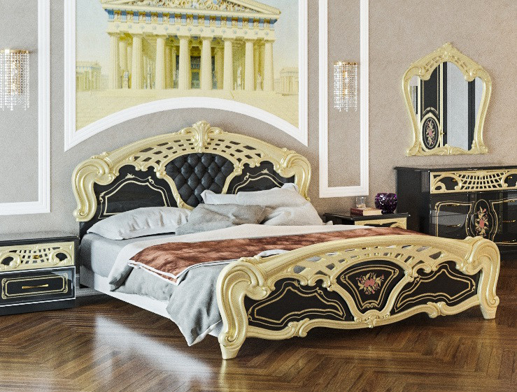 Ліжко двоспальне в класичному стилі глянцеве Кармен нова люкс Svit mebliv 160х200, колір  чорна золото