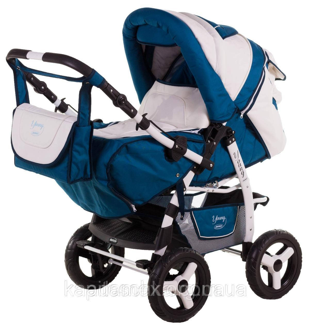 Коляска Adamex YOUNG синій-біла шкіра