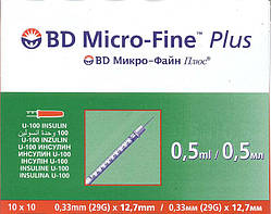 Шприц інсуліновий BD Micro-Fine Plus (Мікрофайн) U-100 0.5 мл, голка 0.33х12.7мм (100 шт.)