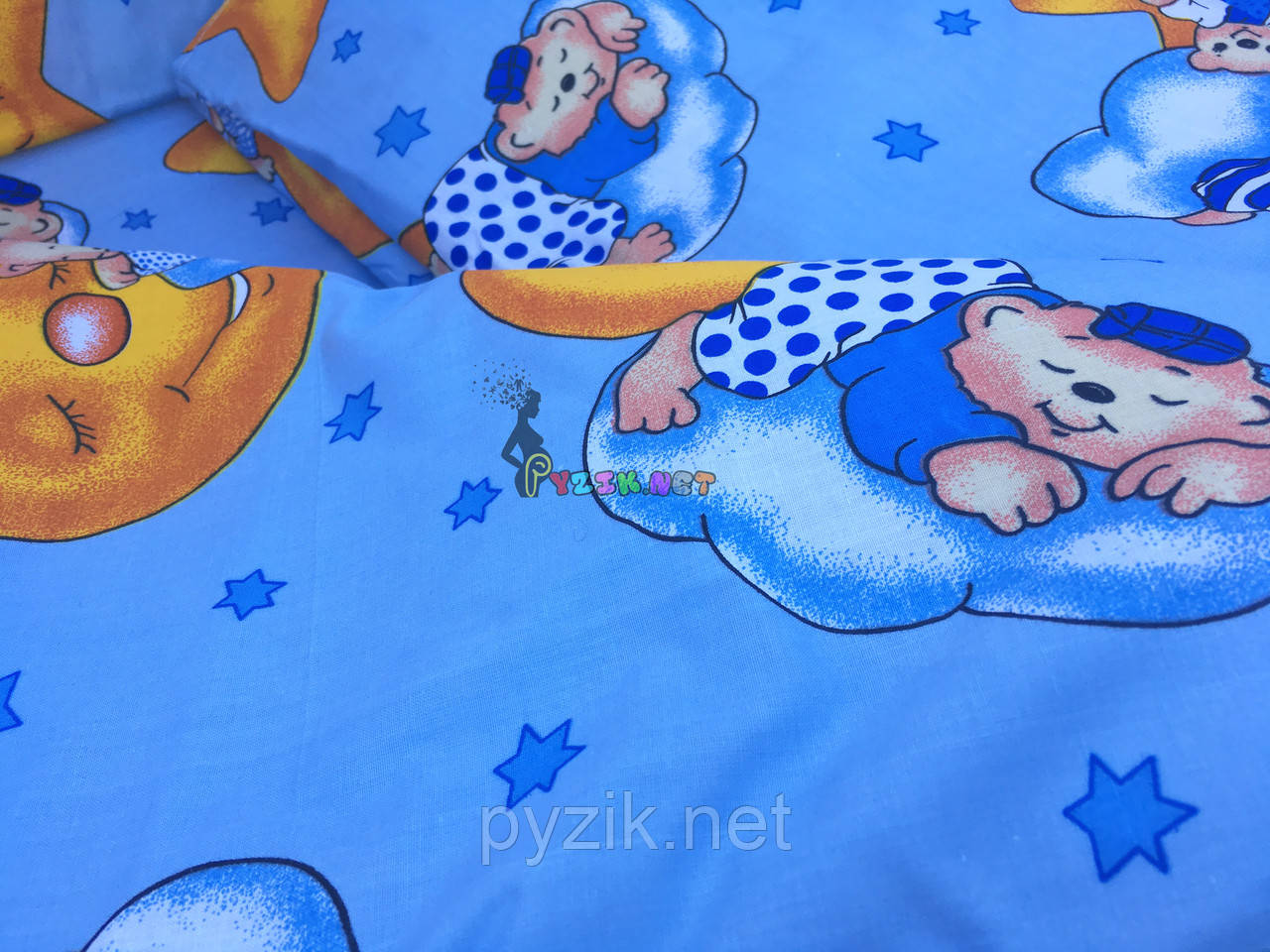 Постельный набор в детскую кроватку (8 предметов) Premium "Мишки на луне" синий - фото 4 - id-p485768171