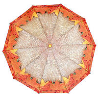 Зонт складной полуавтомат Оранжевый с листьями