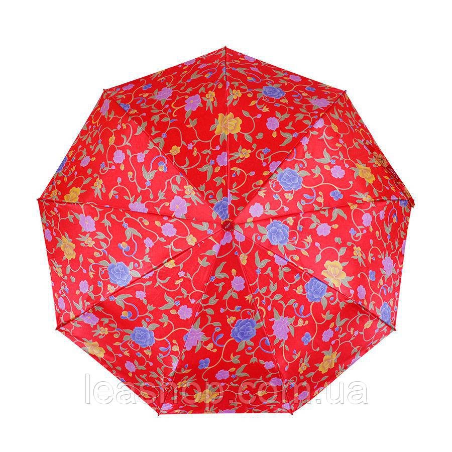 Зонт складаний автомат Червоний з квітами, фото 1