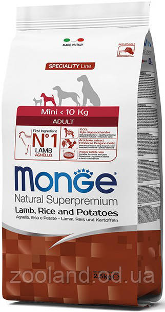 70011549 Monge Mini Adult з ягням, рисом і картоплею, 2,5 кг