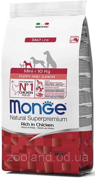 70006101 Monge Mini Puppy & Junior з куркою, 15 кг