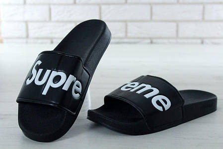 Supreme Slippers Black, чоловічі капці баленсіага. ТОП Репліка ААА класу., фото 2