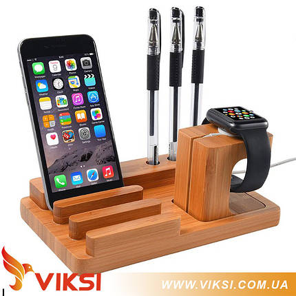 Дерев'яна підставка-тримач для Apple Watch і iPhone (органайзер), фото 1