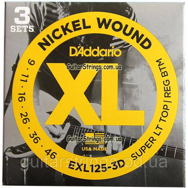 Струны D'Addario EXL125-3D Nickel Wound 9-46 3 sets - фото 1 - id-p720418766