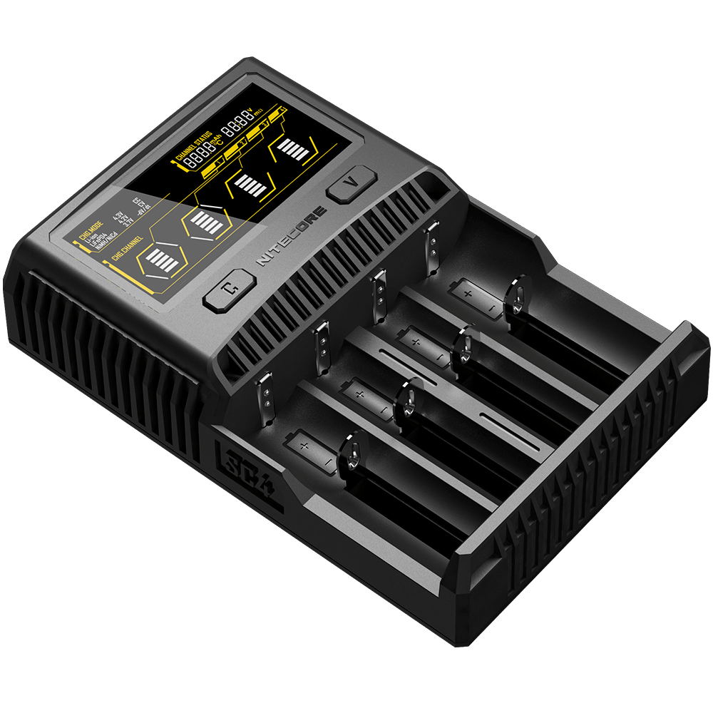Зарядний пристрій для акумуляторів Nitecore SC4 з LED дисплеєм (0.5 A, 1A, 2A, 3A)