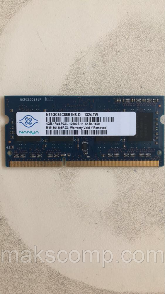 Пам'ять NANYA 4Gb So-DIMM PC3L-12800S DDR3-1600 1.35v NT4GC64C88B1NS