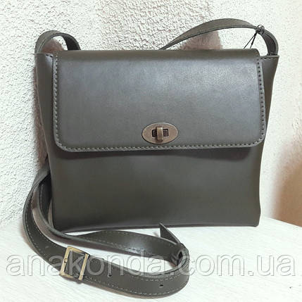 391 Натуральна шкіра, Сумка крос-боді жіноча, на замочку, колір хакі (болотний, оливка, оливковий), фото 1