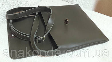 391 Натуральна шкіра, Сумка крос-боді жіноча, на замочку, колір хакі (болотний, оливка, оливковий), фото 3