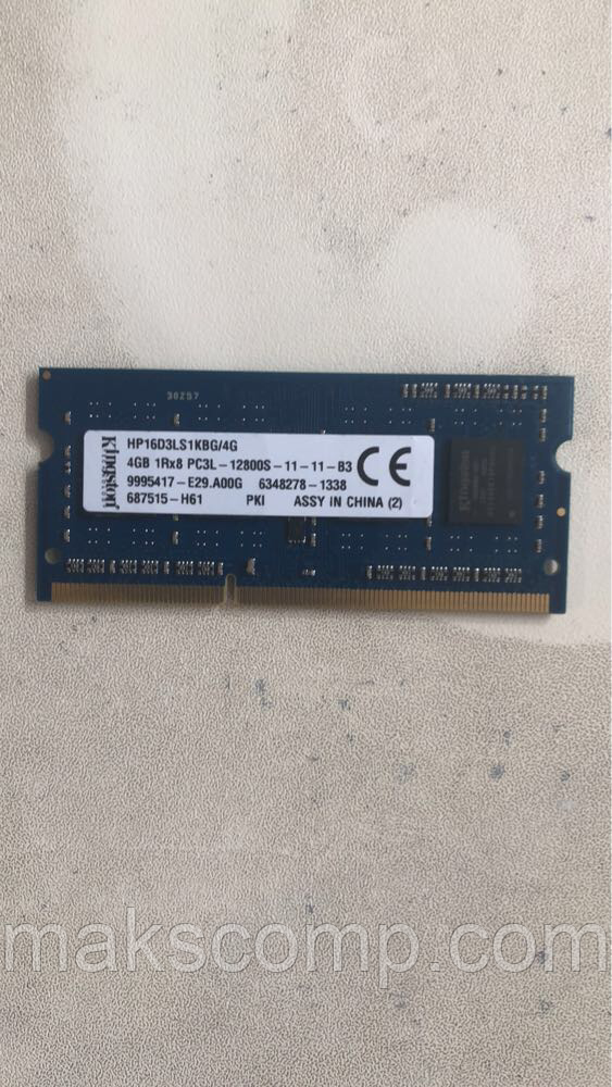 Пам'ять Kingston 4Gb So-DIMM PC3L-12800S DDR3-1600 1.35 v (HP16D3LS1KBG/4G)