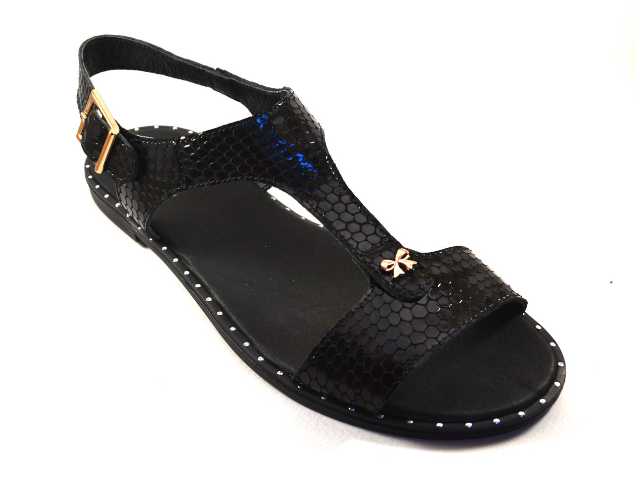 Босоніжки жіночі шкіряні Butterfly Black Leather by Rosso Avangard колір чорний "Інк"