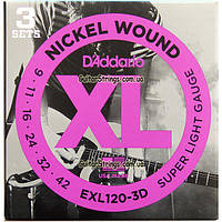 Струны D'Addario EXL120-3D Nickel Wound 9-42 3 sets