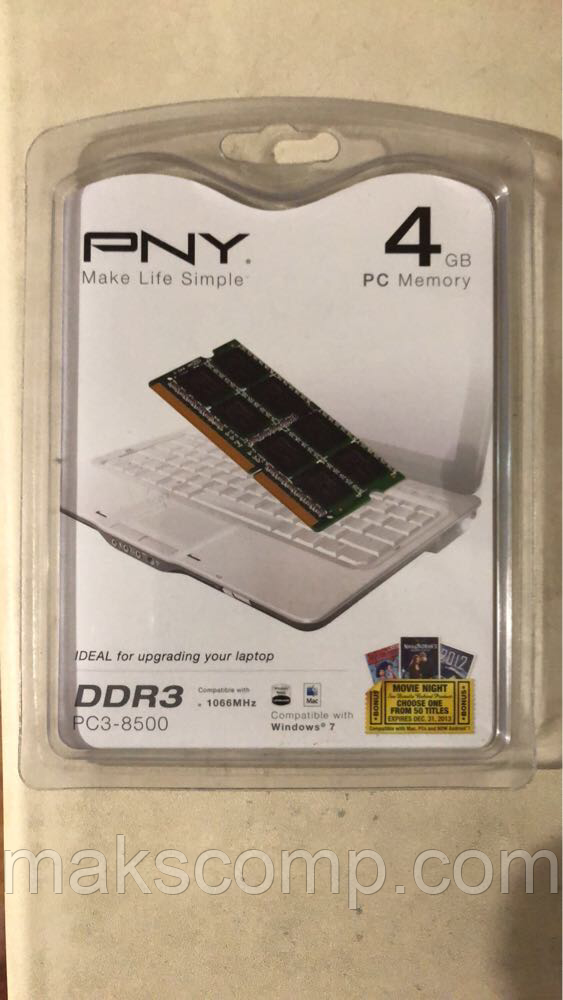 Память PNY 4GB DD3 SODIM PC3-8500 DDR3-1066 mn4096sd3-1066