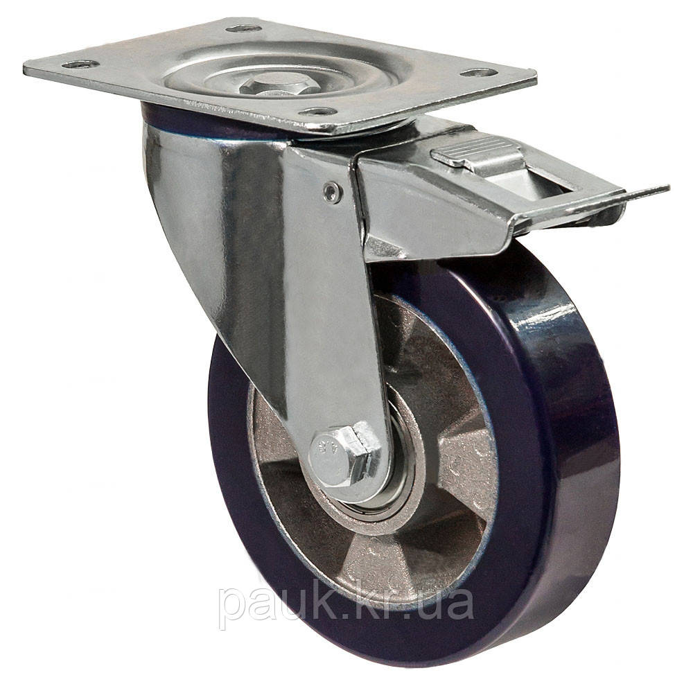 Колесо 5904-N-160-B(59 "Norma") Ø 160мм , поворотне з кріпильною панеллю та гальмом, кульковий підшипник, фото 1