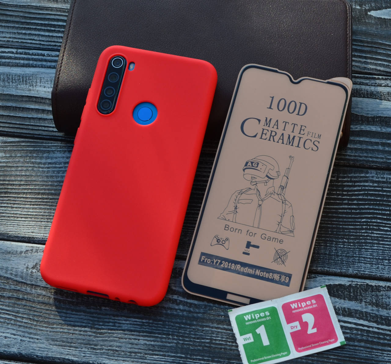 

Матовый силиконовый чехол + Матовое Гибкое стекло 100D для Xiaomi Redmi Note 8 / 8 (2021), Красный