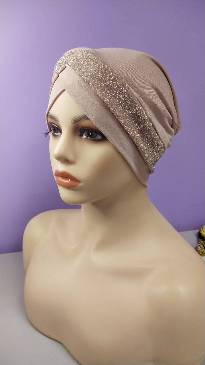 

Чалма шапка 54-58 рр трикотаж однотонная бежевая с люрексом летняя, Бежевый