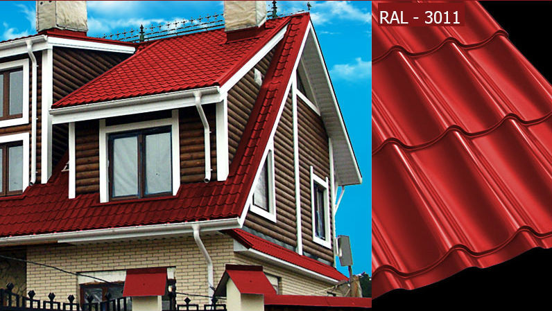 Металочерепиця Szafir 400 mm х 0.45 mm RAL 3011 (червоний) UA