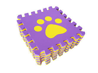 М'яка ігрова підлога (килимок-пазл 30*30*1 см) Eva-Line "Лапки" Жовтий Фіолетовий