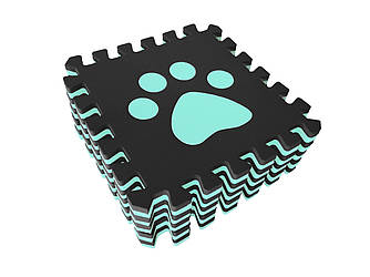 М'яка ігрова підлога (килимок-пазл 30*30*1 см) Eva-Line "Лапки" Чорний/блакитний