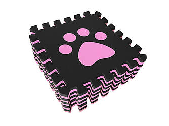 М'яка ігрова підлога (коврик-пазл 30*30*1 см) Eva-Line "Лапки" Чорний/рожевий