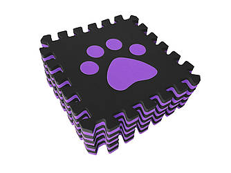 М'яка ігрова підлога (килимок-пазл 30*30*1 см) Eva-Line "Лапки" Чорний/фіолетовий