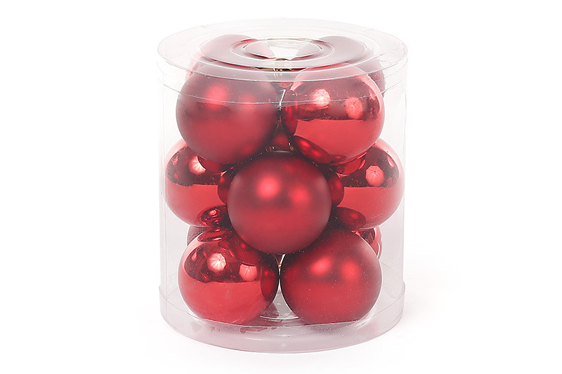 Набір ялинкових куль 4см, колір - червоний, 12шт: глянець та мат - по 6 шт, пластик (147-471)