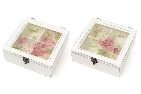 Коробка для чаю дерев'яна з скляною кришкою кольору, колір - похилий білий 487-310, фото 2