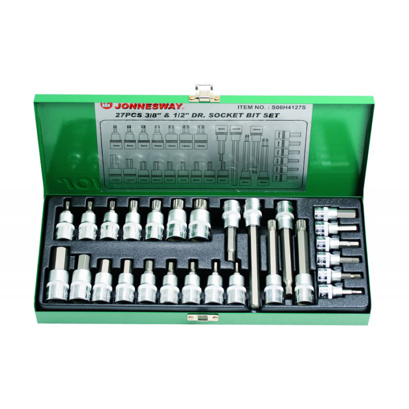 Набір торцевих головок зі вставками 1/2" та 3/8"DR, Torx, 27 преметов S06H4127S (Jonnesway, Тайвань)