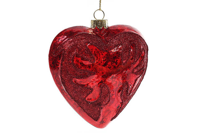Ялинкова прикраса Серце 9 см, червоний антик, скло, в пакованні 6 шт. (118-552), фото 2