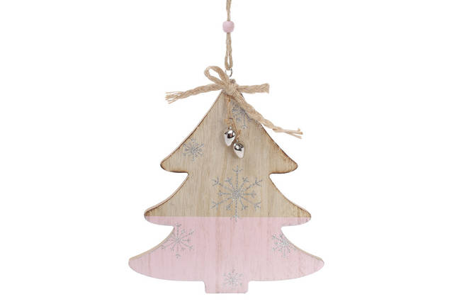 Новорічна прикраса-підвіска Ялинка 16 см, колір рожевий із натуральним деревом, у пакованні 12 шт.  749-302, фото 2