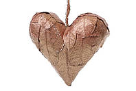 Новогодний подвесной декор Сердце из натуральных листиков бронза с блестками, ( 814-203)