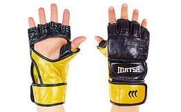 Рукавиці для змішаних єдиноборств MMA шкіряні MATSA ME-2010 (р-р M-XL, кольори в асортименті)