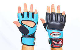 Рукавиці для змішаних єдиноборств MMA шкіряні TWINS GGL-4-LB (р-р M-XL, блакитний-чорний)