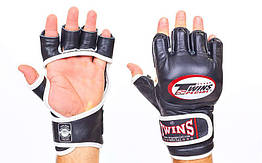 Рукавиці для змішаних єдиноборств MMA шкіряні TWINS GGL-6-BK (р-р M-XL, чорний)