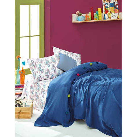Постільна білизна з покривалом Cotton Box FANCY LACIVERT євро, фото 1