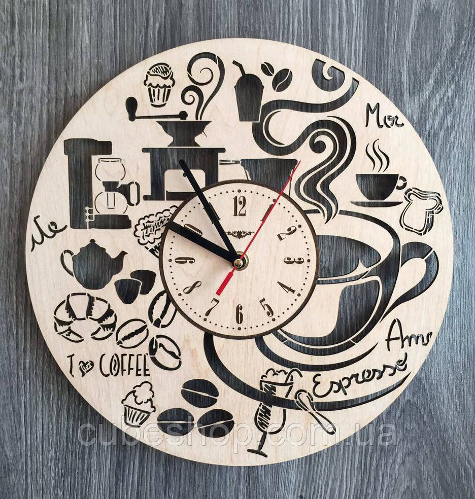 Дерев'яний настінний годинник "Час для кави"