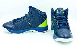 Взуття для баскетболу чоловіче Under Armour OB-3037-1 (р-р 41-45) (PU, синій-салатовий)