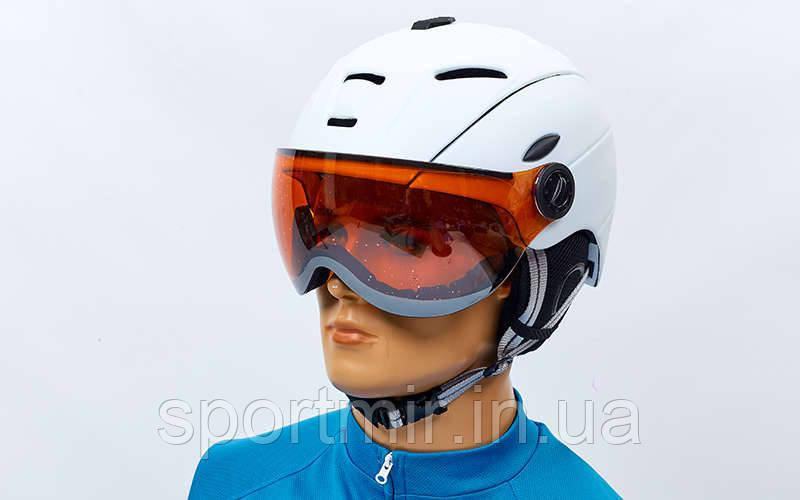 Шолом гірськолижний з візером і механізмом регулювання MS-6296-W (PC, p-p M-L-55-61, білий), фото 1
