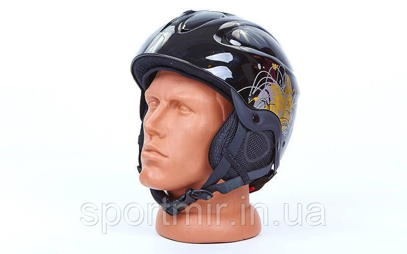 Шолом гірськолижний з механізмом регулювання MS-2947-S (ABS, p-p S-51-55, чорно-золотий), фото 1