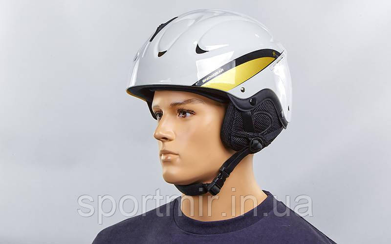 Шолом гірськолижний з механізмом регулювання MS-86W-L (ABS, p-p L-58-61, біло-золотий), фото 1