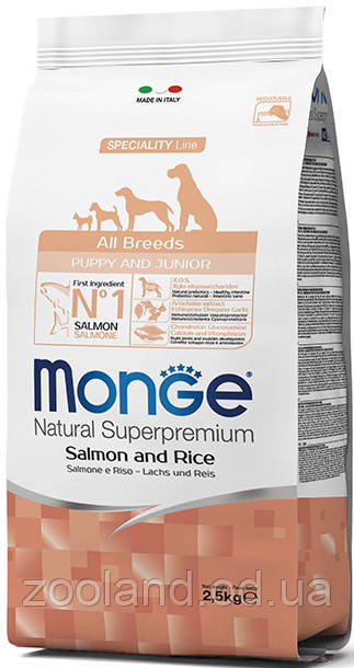 70011204 Monge All Breds Puppy & Junior з лососем, 2,5 кг