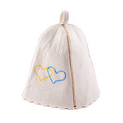 Шапка для сауни з вишивкою Серця України, натуральний войлок, Saunapro