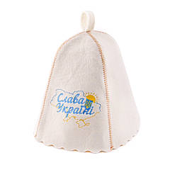 Шапка для сауни з вишивкою Слава Україні, натуральний войлок, Saunapro