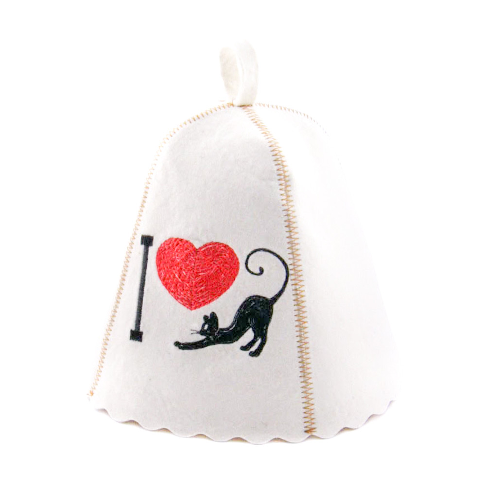 Шапка для сауни з вишивкою "I love cat", Saunapro