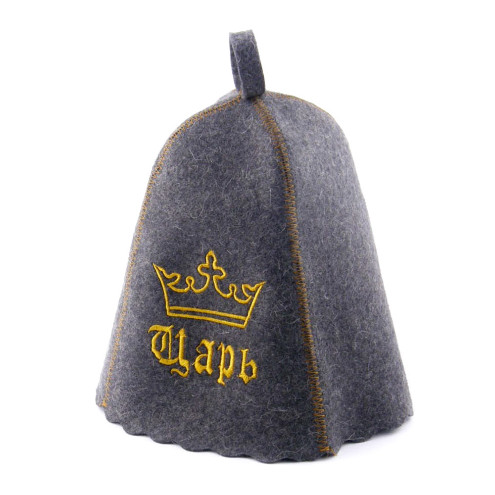 Шапка для сауни з вишивкою "Цар" (сірий повсть), Saunapro